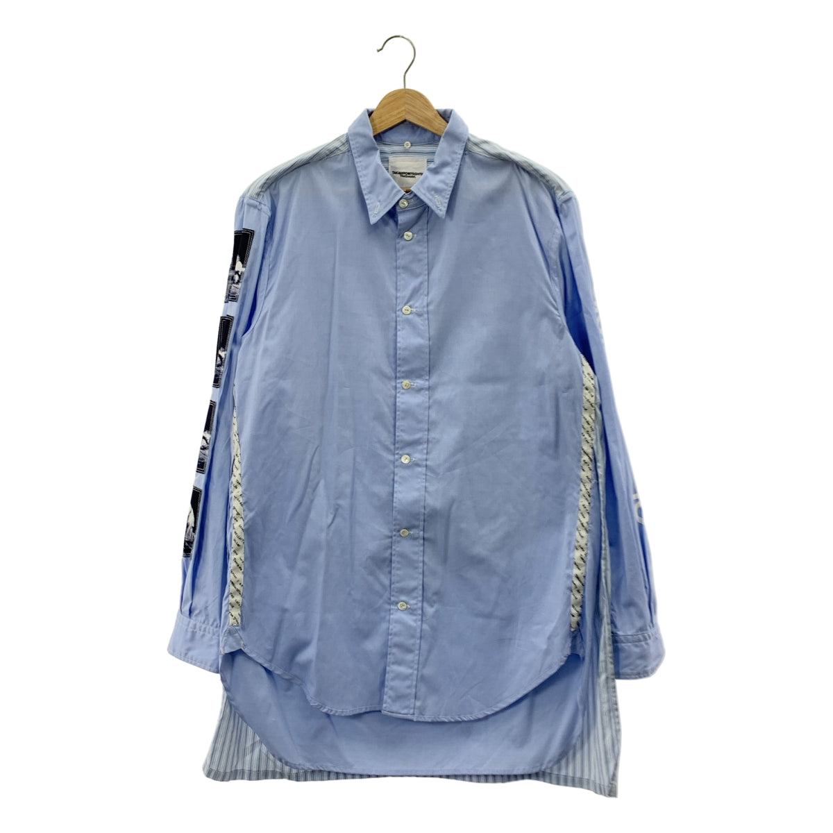 TAKAHIROMIYASHITA The Soloist / タカヒロミヤシタザソロイスト | コットン ストライプ 切替 フォトプリント 180°シャツ | 44 | ブルー | メンズ