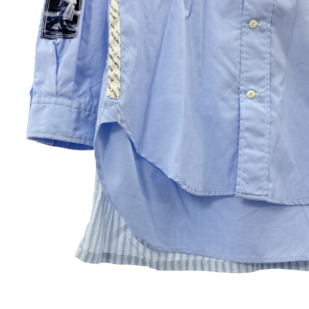 TAKAHIROMIYASHITA The Soloist / タカヒロミヤシタザソロイスト | コットン ストライプ 切替 フォトプリント 180°シャツ | 44 | ブルー | メンズ