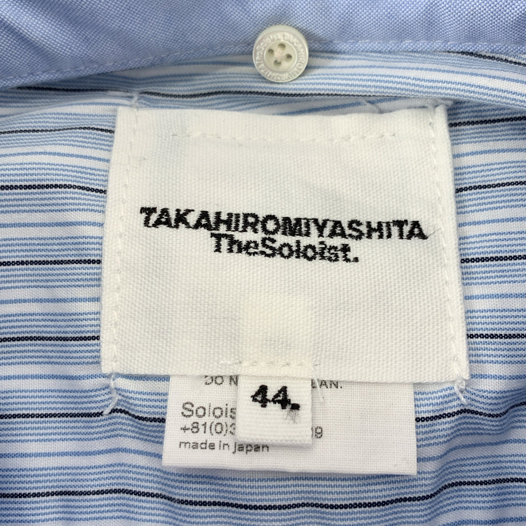 TAKAHIROMIYASHITA The Soloist / タカヒロミヤシタザソロイスト | コットン ストライプ 切替 フォトプリント 180°シャツ | 44 | ブルー | メンズ