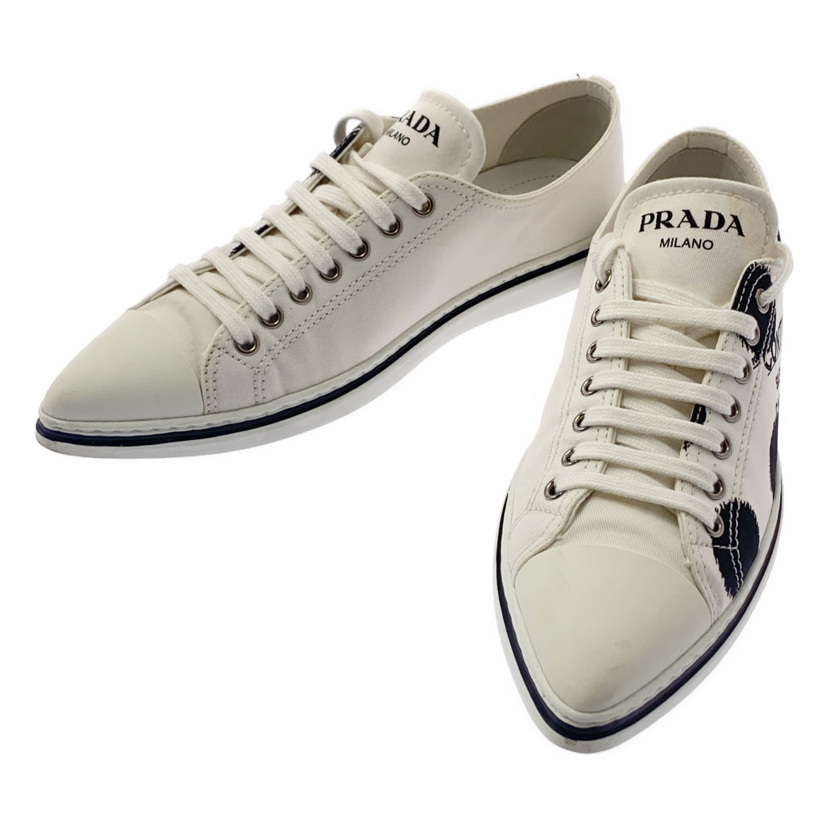 PRADA / プラダ | キャンバス ドット ポインテッドトゥ スニーカー | 36 | ホワイト | レディース