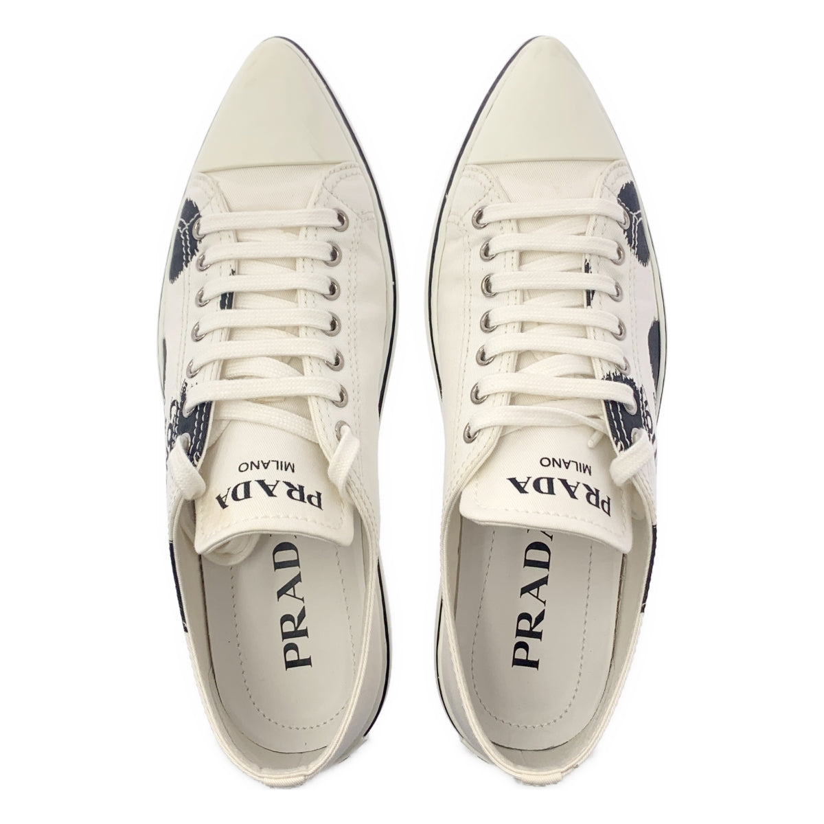 PRADA / プラダ | キャンバス ドット ポインテッドトゥ スニーカー | 36 | ホワイト | レディース