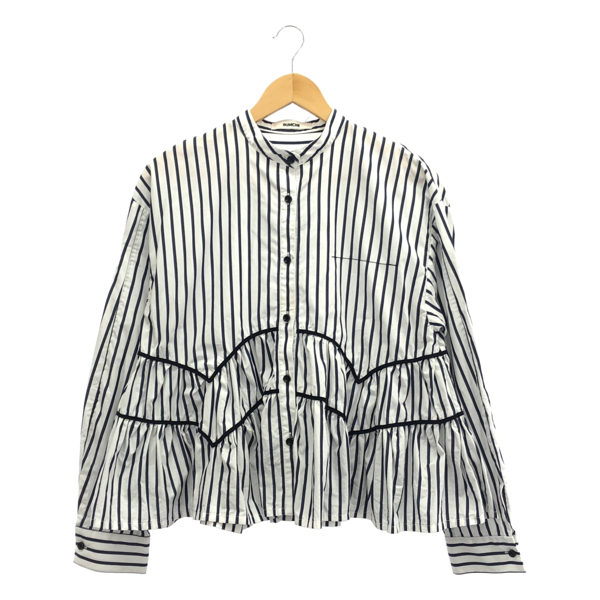 RUMCHE / 램 셰 | 2025SS | Piping Gathered Blouse 스트라이프 파이핑 게더 블라우스 | F |