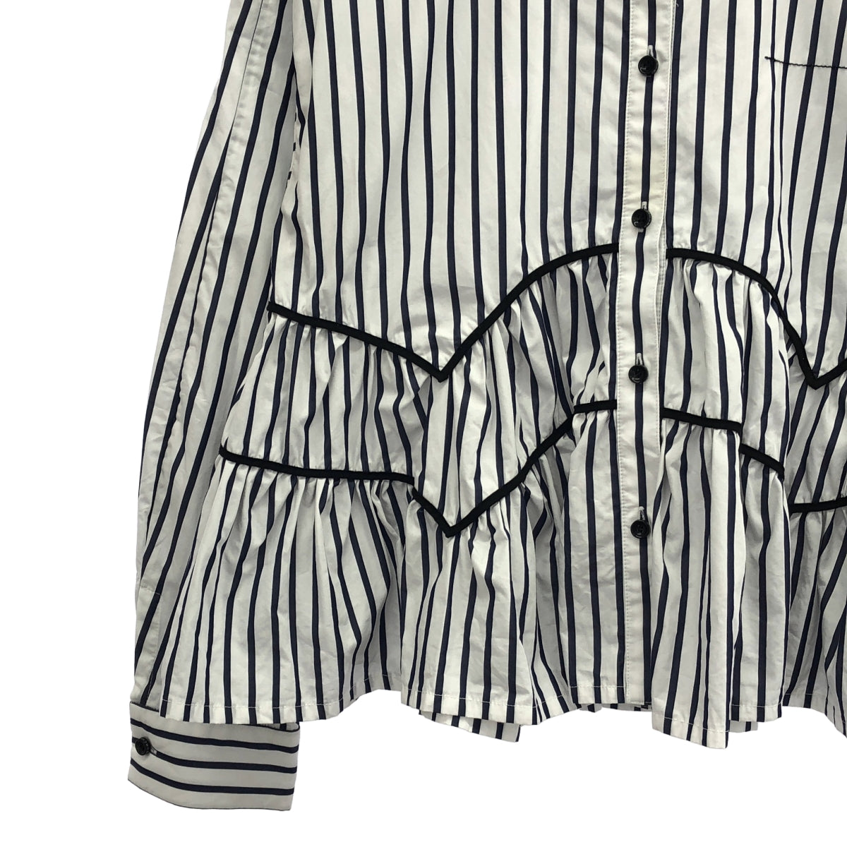 RUMCHE / 램 셰 | 2025SS | Piping Gathered Blouse 스트라이프 파이핑 게더 블라우스 | F |