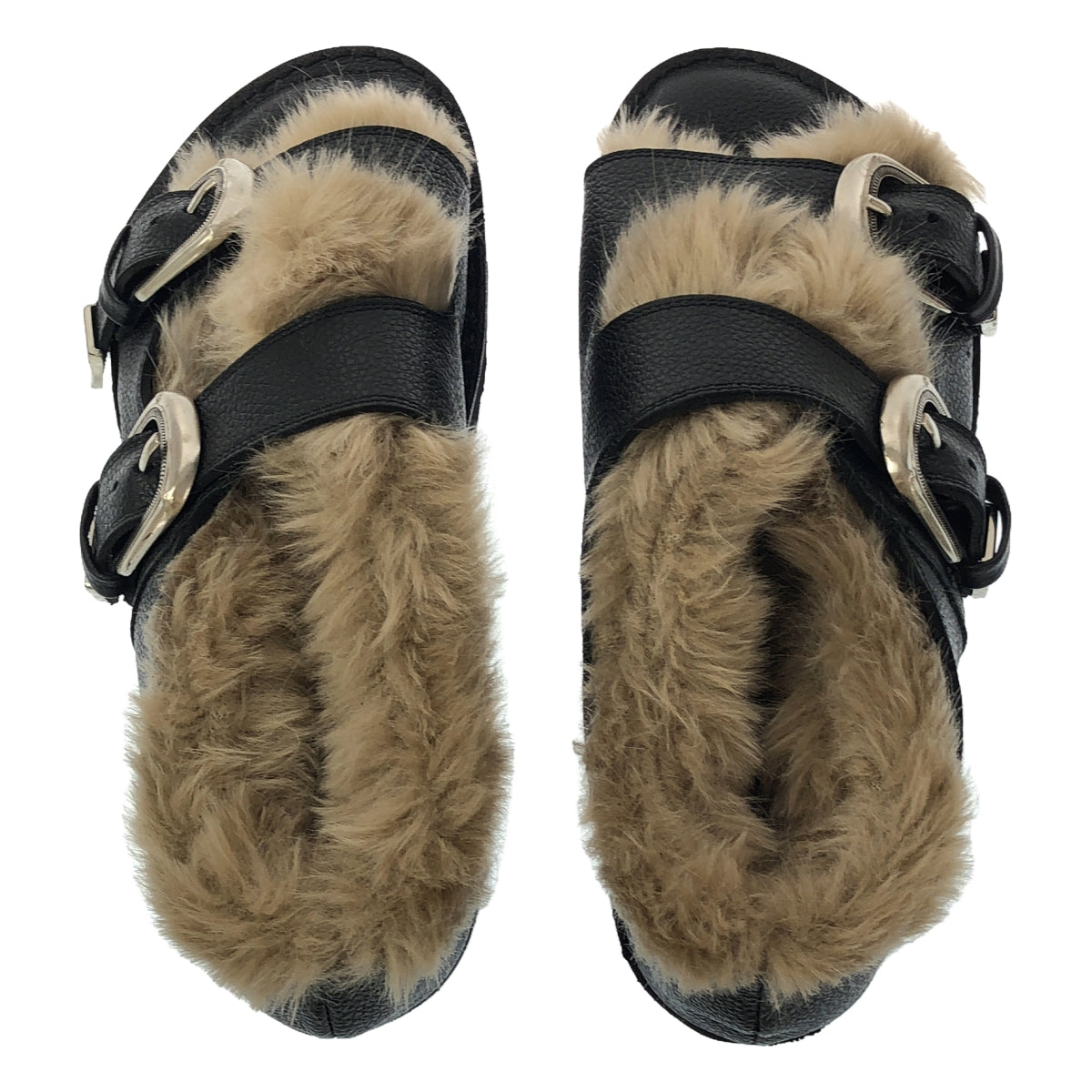 CAMINANDO | Double Buckle Fur Sandals | 9 | Women's