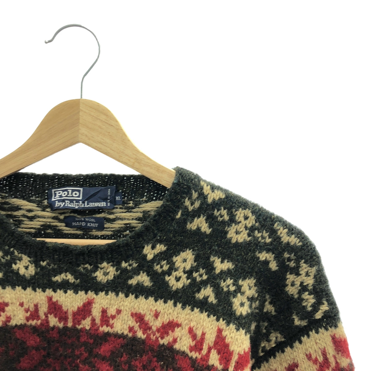 POLO BY RALPH LAUREN / ポロバイラルフローレン | HAND KNIT ノルディック柄 ウール ニット | XL | ダークグリーン / レッド / アイボリー | メンズ