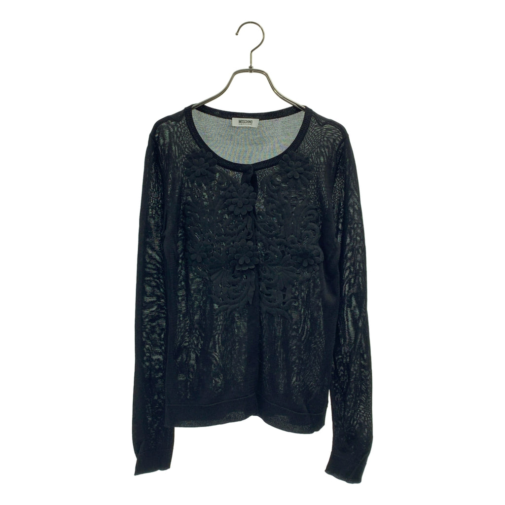 MOSCHINO / モスキーノ | シルク混 フラワー装飾 クルーネック ニット カーディガン |