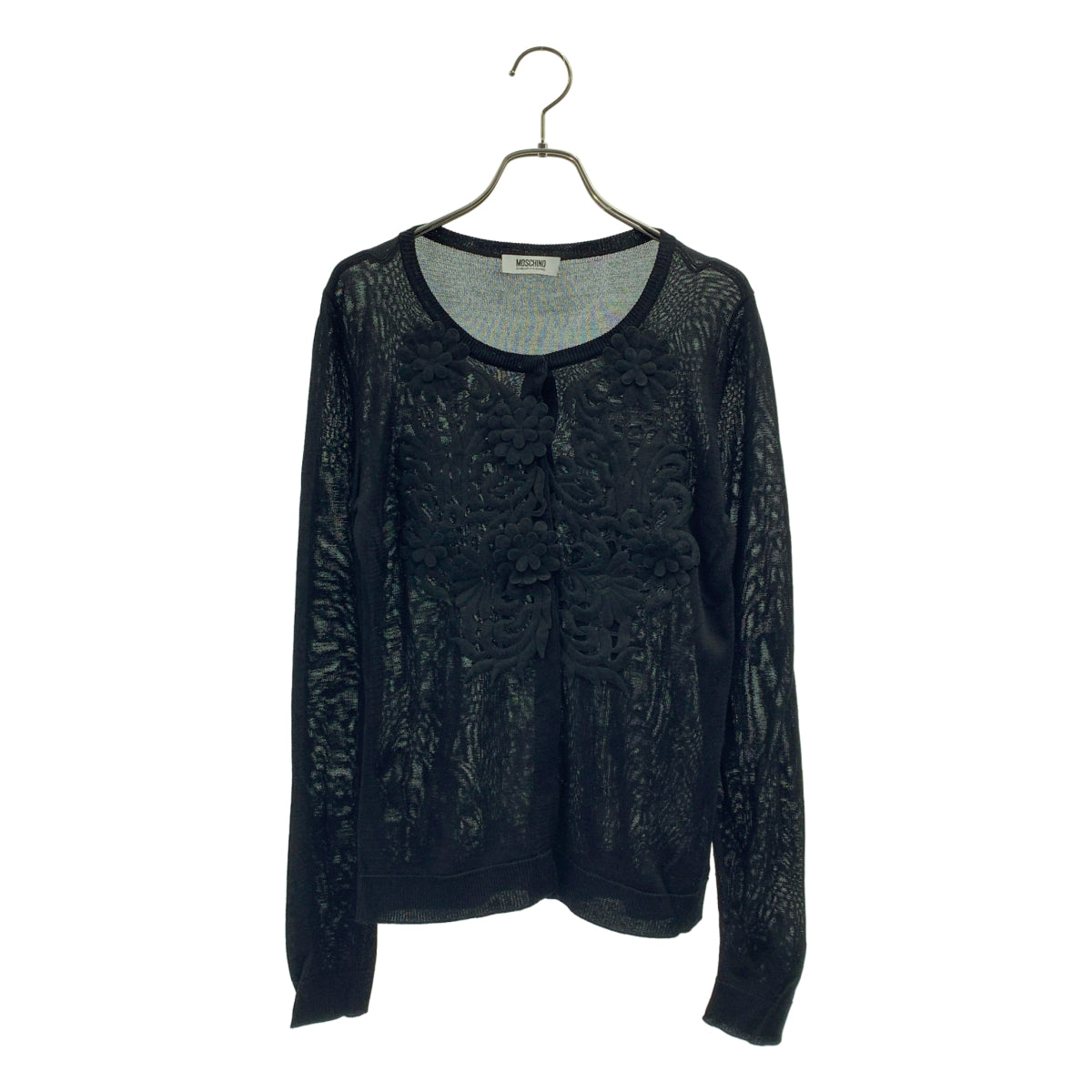 MOSCHINO / モスキーノ | シルク混 フラワー装飾 クルーネック ニット カーディガン |