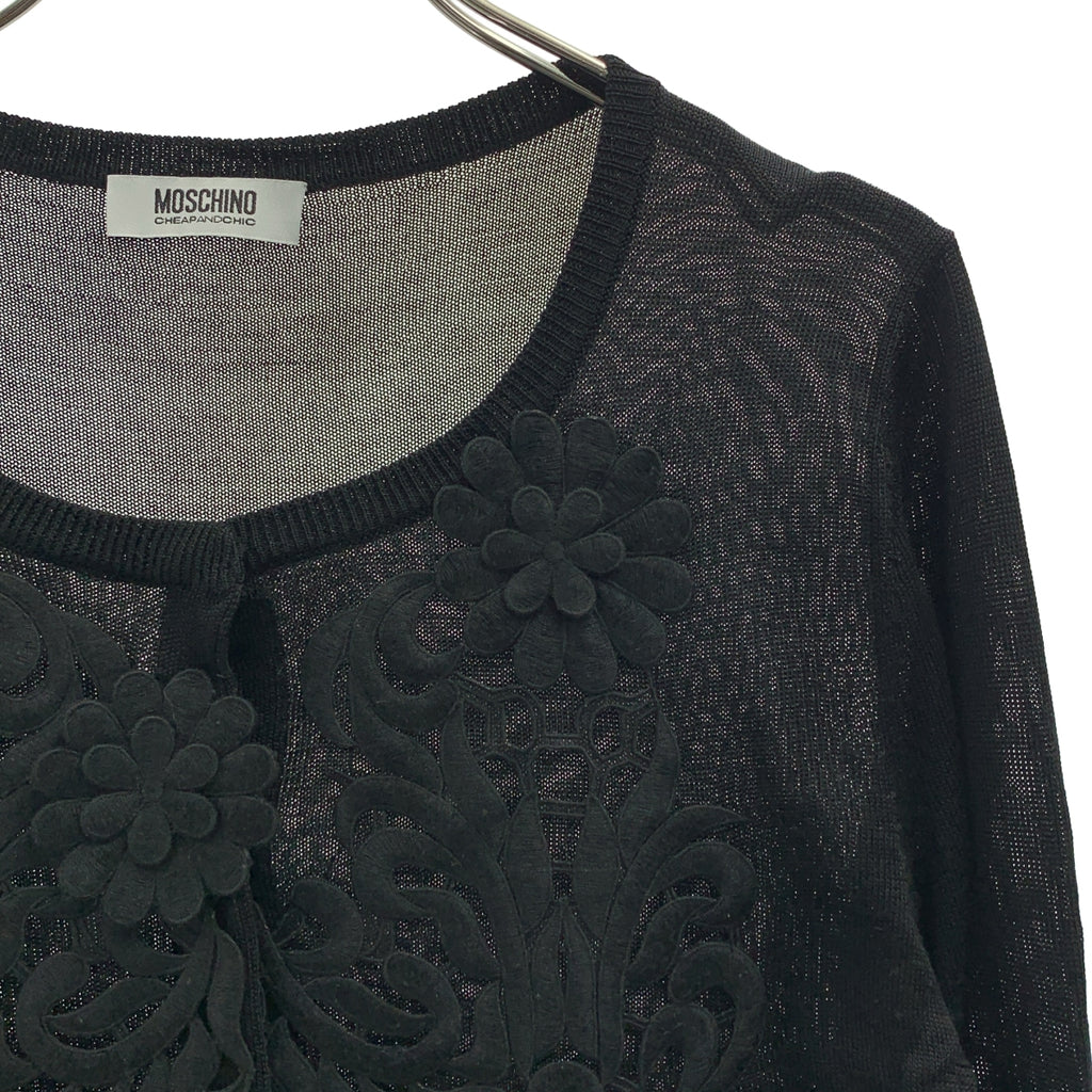 MOSCHINO / モスキーノ | シルク混 フラワー装飾 クルーネック ニット カーディガン |