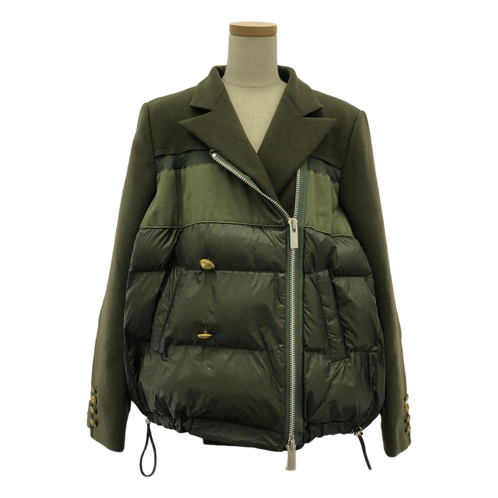 【미품】 sacai / 사카이 | 2020AW | Wool Melton Padded Jacket / 울 다른 소재 전환 안솜 드로우 스트링 오버 재킷 블루존 | 2 | 올리브 | 여성