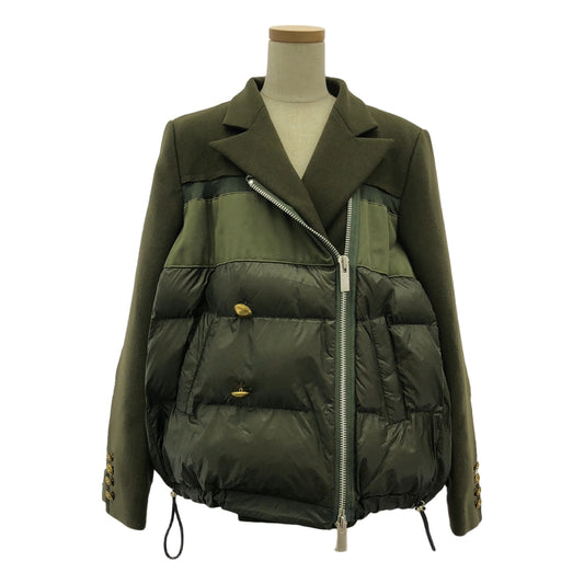 sacai / サカイ | 2020AW | Wool Melton Padded Jacket / ウール 異素材 切替 中綿 ドローストリング オーバー ジャケット ブルゾン | 2 | レディース