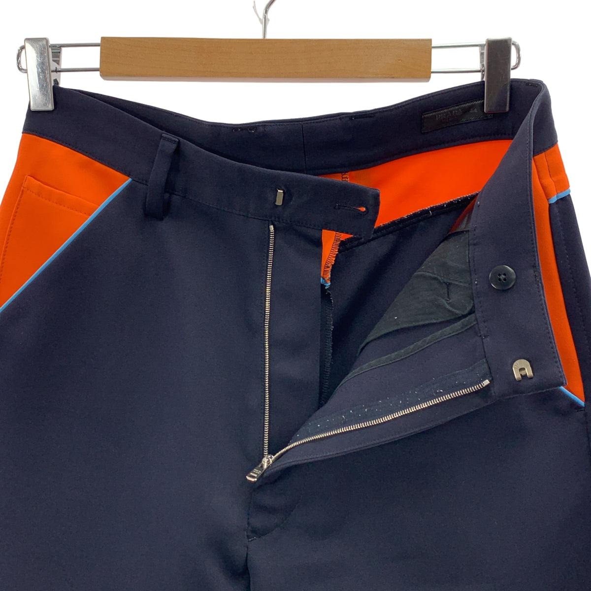 PRADA / プラダ | パイピング ジャージスラックス | 44 | ネイビー/オレンジ | メンズ