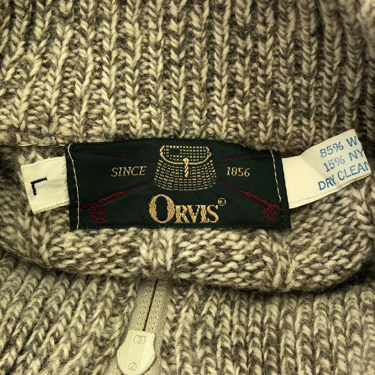 復古 / 復古服飾 | 90 年代復古 ORVIS 肘部補丁拉鍊針織衫 | L | 灰色 | 男款