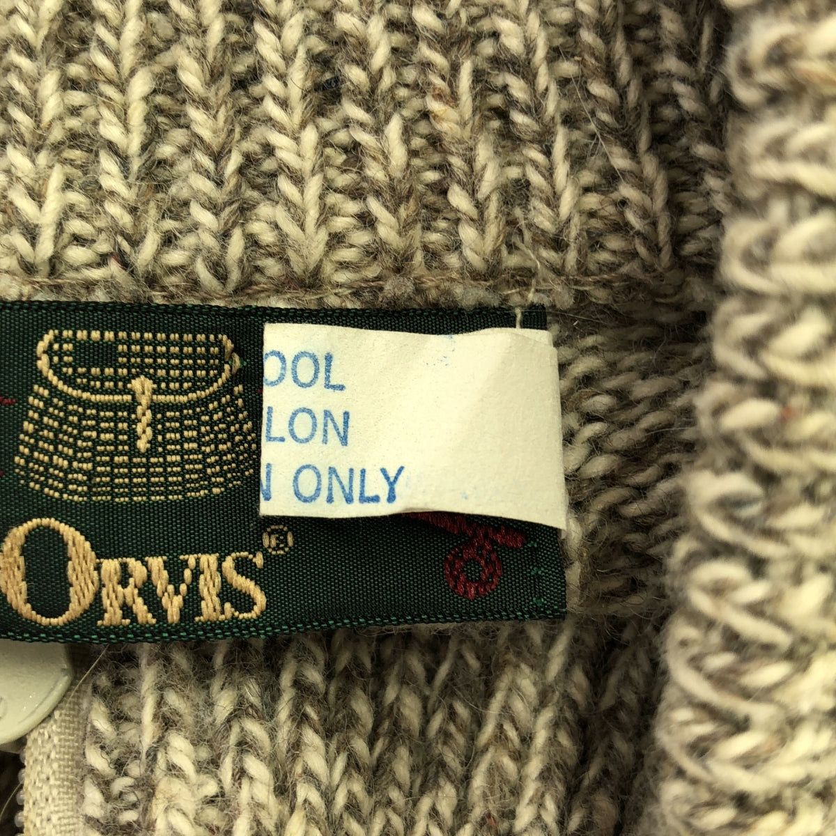 復古 / 復古服飾 | 90 年代復古 ORVIS 肘部補丁拉鍊針織衫 | L | 灰色 | 男款