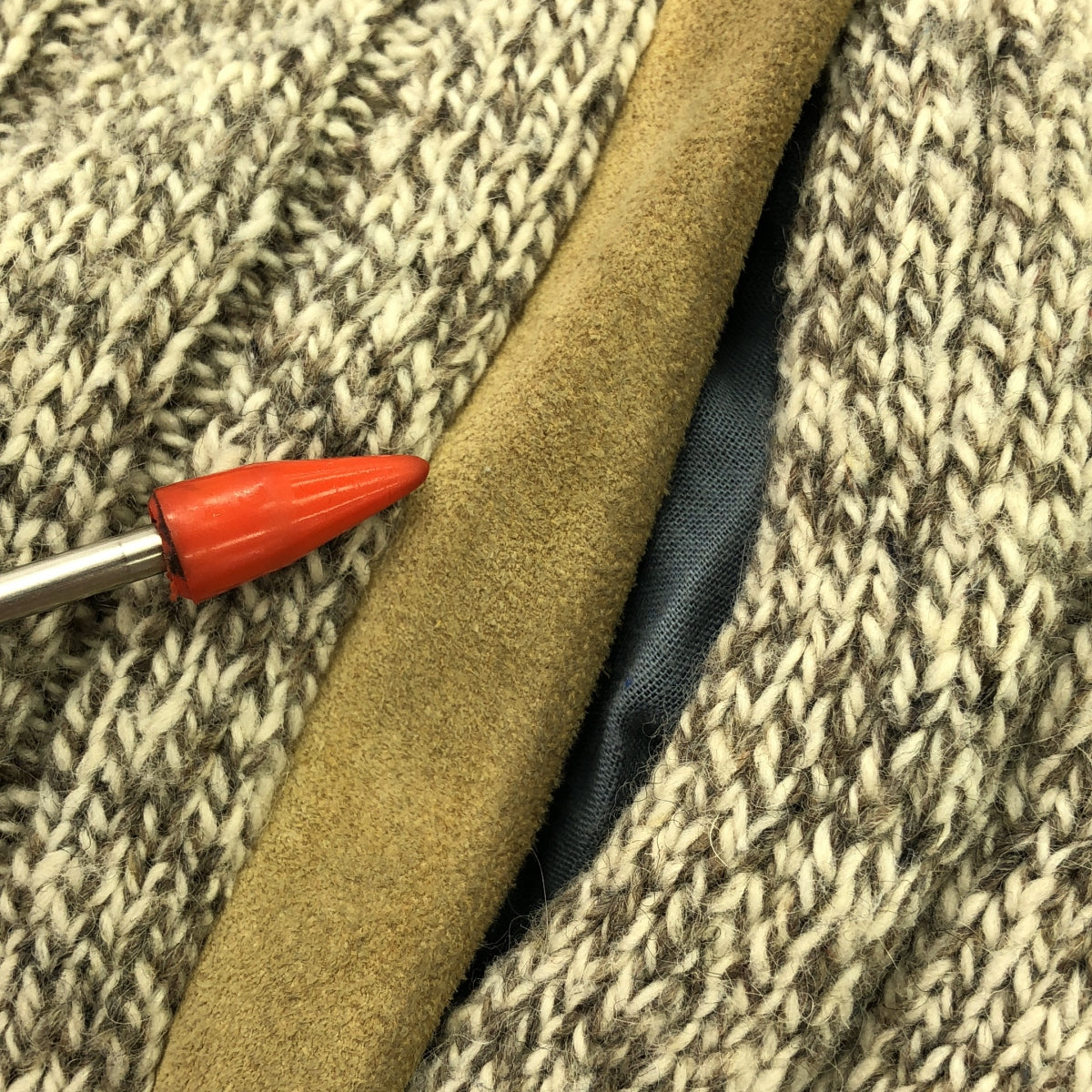 復古 / 復古服飾 | 90 年代復古 ORVIS 肘部補丁拉鍊針織衫 | L | 灰色 | 男款