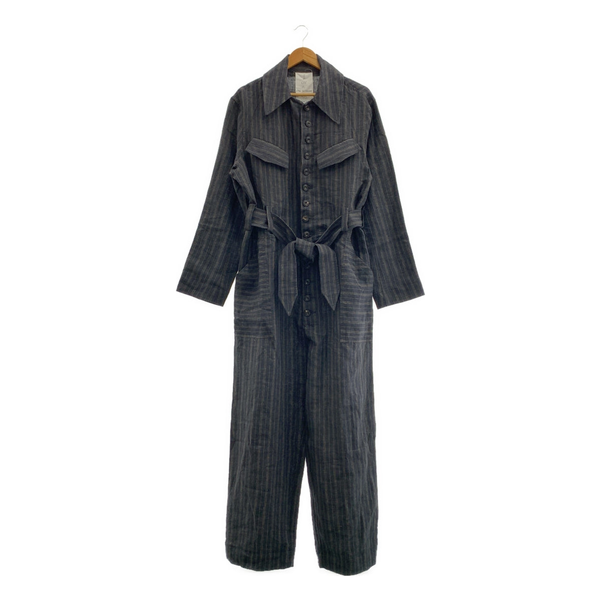 【美品】  JOHN ALEXANDER SKELTON / ジョンアレキサンダースケルトン | belted jump suit / ストライプ ベルテッド ジャンプスーツ | M | charcoal black | メンズ