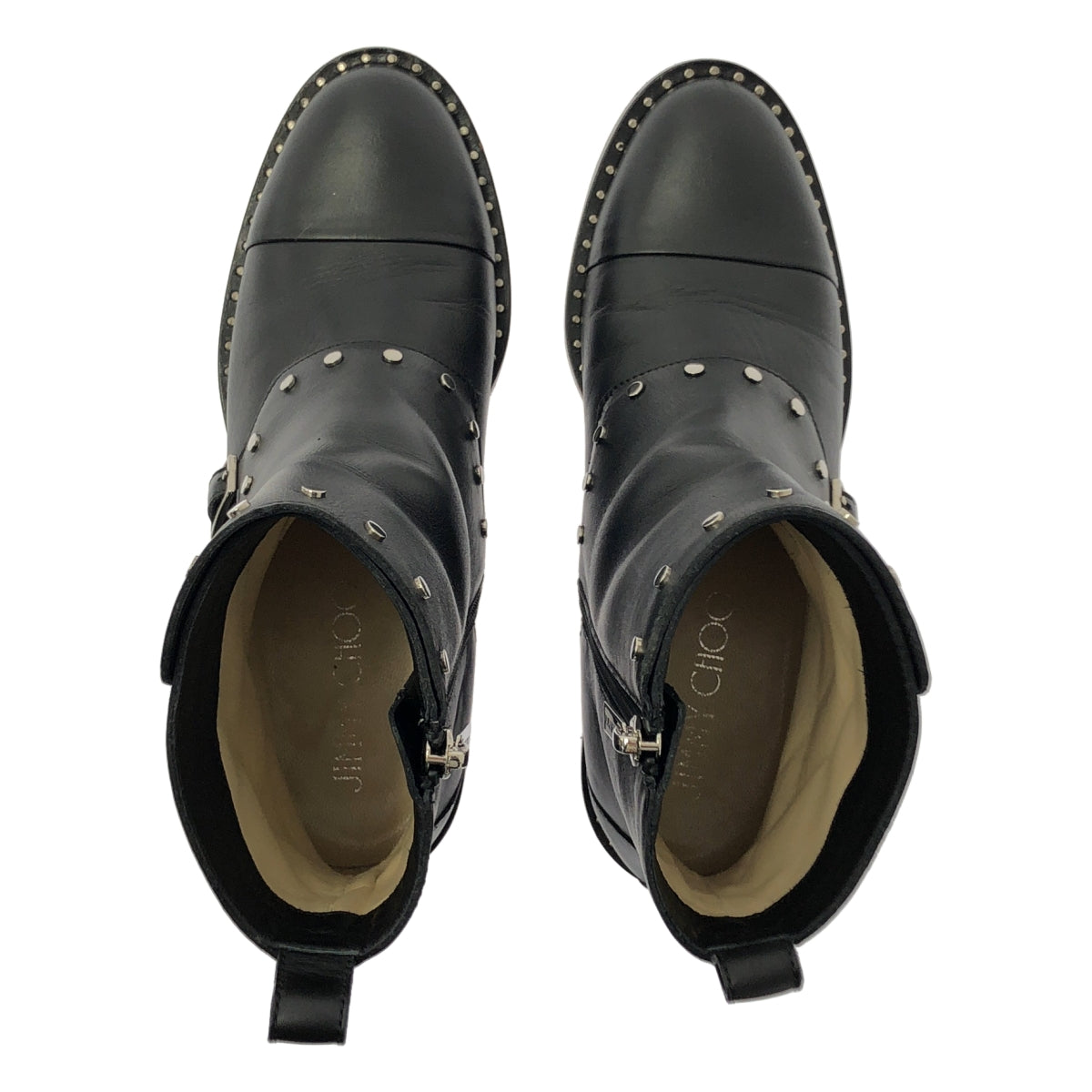 【美品】ジミーチュウ　スタッズブーツ　３７ JIMMY CHOO / ジミーチュウ | レザー ベルト スタッズ ブーツ | 37