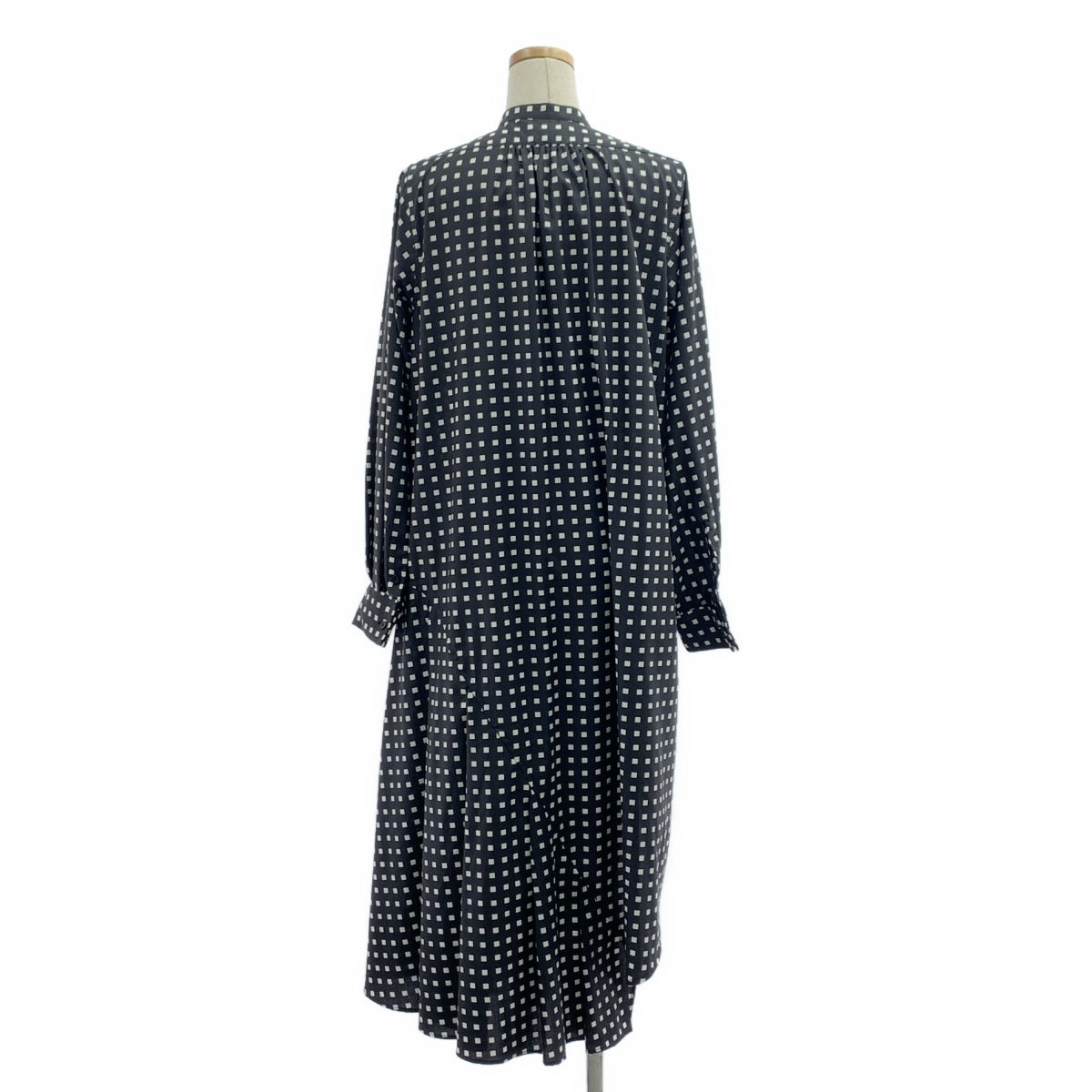 HYKE / ハイク | 2023AW | FD SQUARE PATTERN BOSOM DRESS バンドカラー ワンピース | 2 | ブラック/ホワイト | レディース