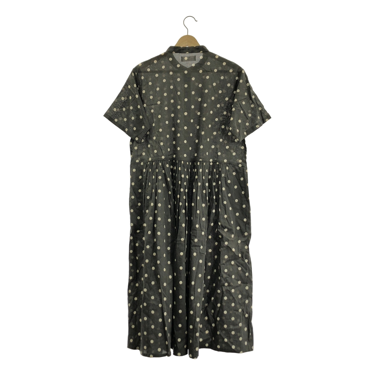 SOIL | 波點印花褶皺蓬鬆立領襯衫裙，附口袋 | I |