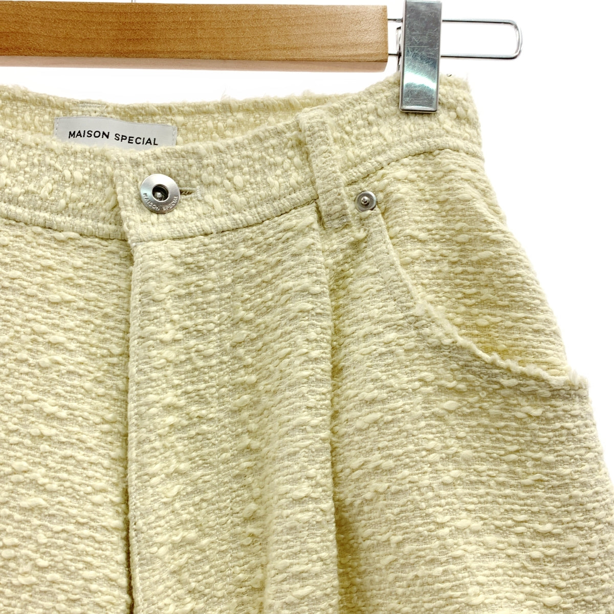 【미품】 Maison Special / 메종 스페셜 | Tweed Distressed Wide Pants / 데미지 가공 트위드 와이드 슬랙스 팬츠 / 안감 포함 | 36 | 아이보리 | 여성