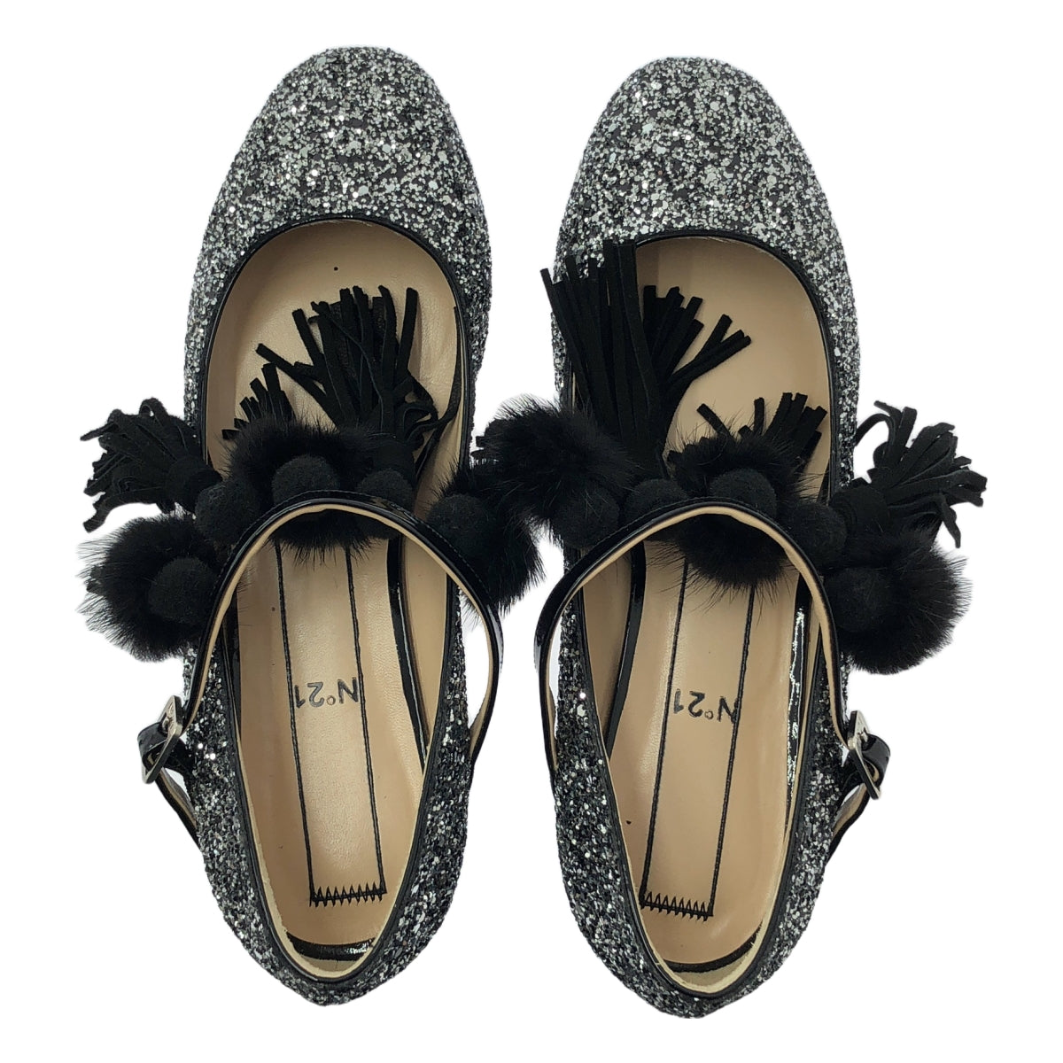 N°21 / ヌメロヴェントゥーノ | GALAXI GLITTER ラウンドトゥ グリッター パンプス | 36.5 | ブラック / シルバー | レディース