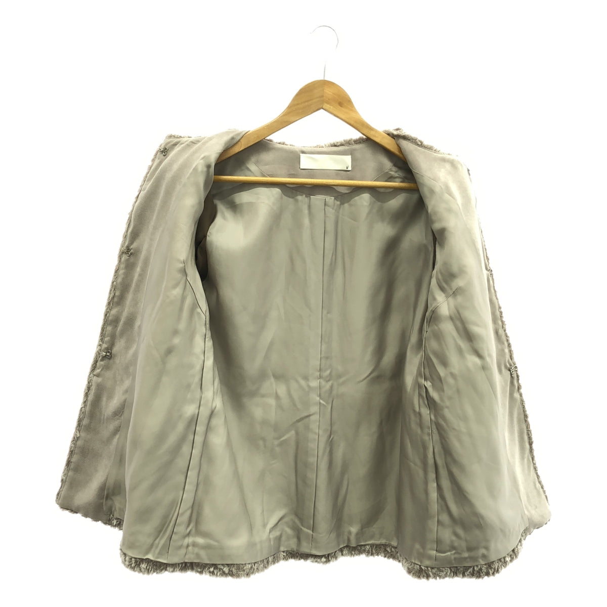 小野智美 | 雙色無領繫帶皮草外套 / 全襯裡 | 灰色/深棕色 | 女款