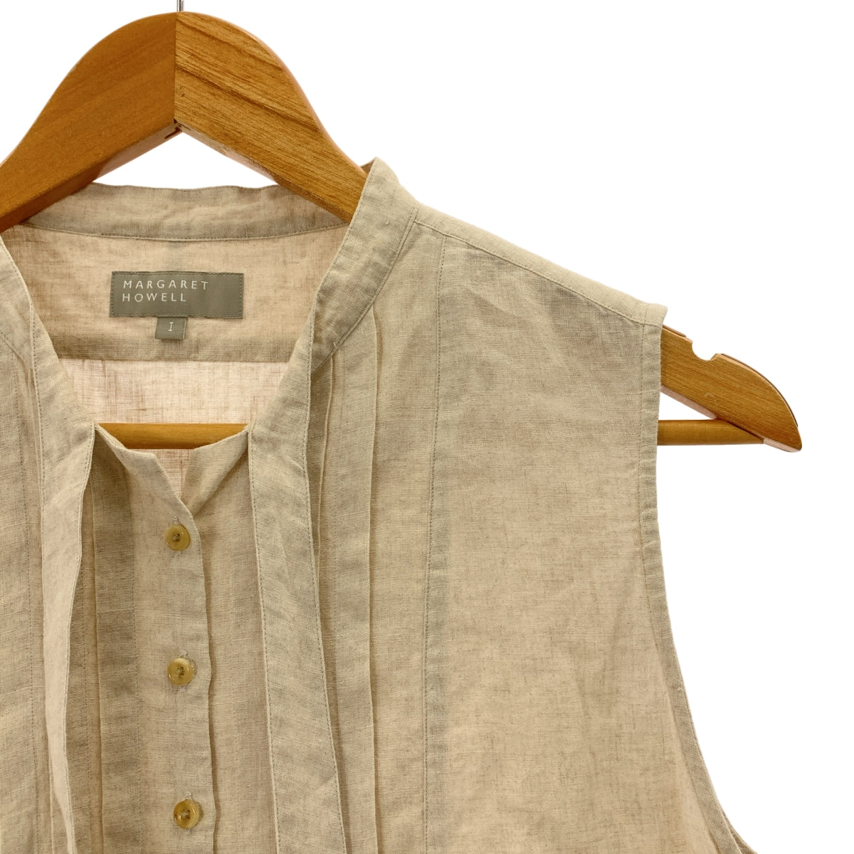 MARGARET HOWELL / マーガレットハウエル | リネン ピンタック ノースリーブシャツ | 1 |