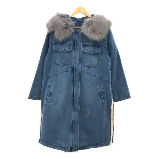 SCOTCLUB | Distressed denim overcoat hoodie with detachable fur liner | Size 9 | Women's