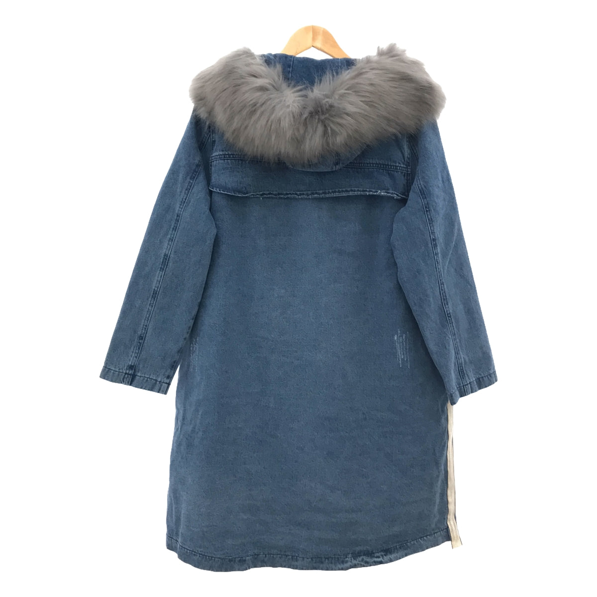 SCOTCLUB | Distressed denim overcoat hoodie with detachable fur liner | Size 9 | Women's