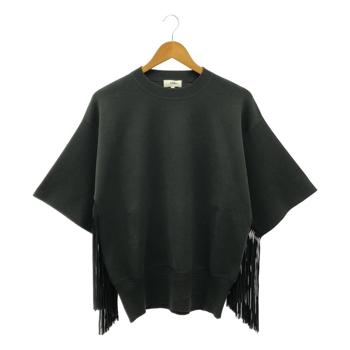 HYKE / ハイク | S/C/P FRINGED SLEEVE SWEATER フリンジ ニット | 1 | ブラック | レディース