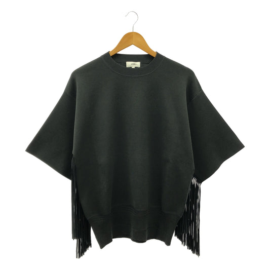 HYKE / 하이크 | S/C/P FRINGED SLEEVE SWEATER 프린지 니트 | 1 | 블랙 | 여성