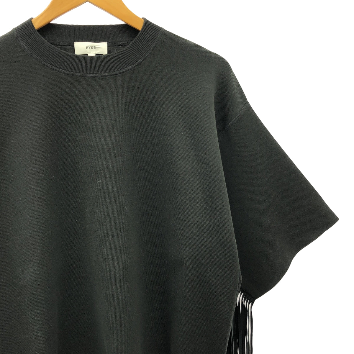 HYKE / ハイク | S/C/P FRINGED SLEEVE SWEATER フリンジ ニット | 1 | ブラック | レディース