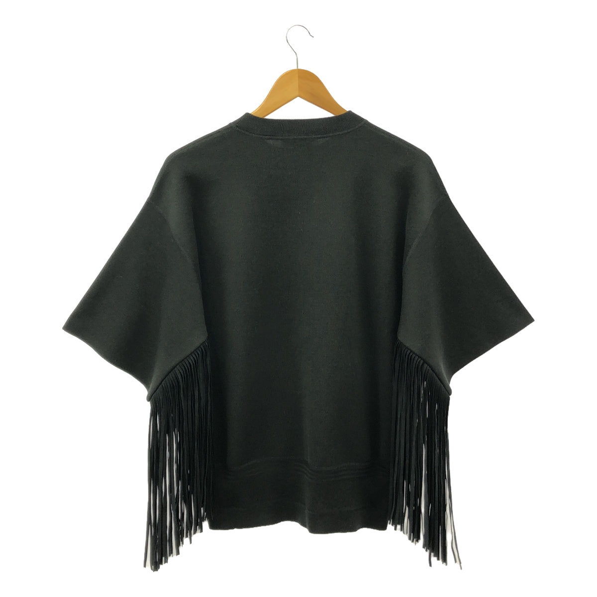 HYKE / 하이크 | S/C/P FRINGED SLEEVE SWEATER 프린지 니트 | 1 | 블랙 | 여성