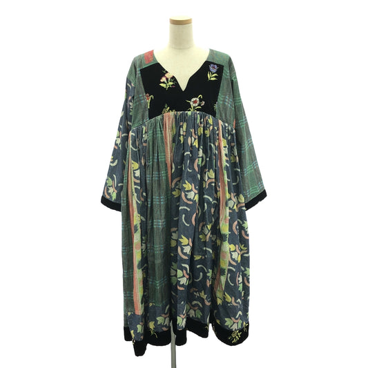 [Good Condition] tao COMME des GARCONS | 2022AW | All-over print velvet-switched gathered volume dress | M | Multicolor | Women's