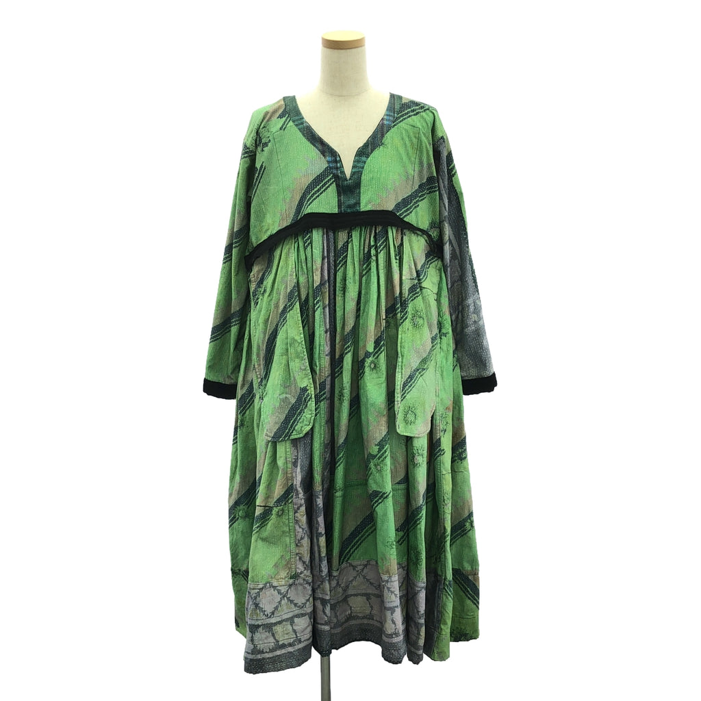 【美品】  tao COMME des GARCONS / タオコムデギャルソン | 2022AW | 総柄 ベルベット切替 ギャザー ボリューム ワンピース | M | マルチカラー | レディース