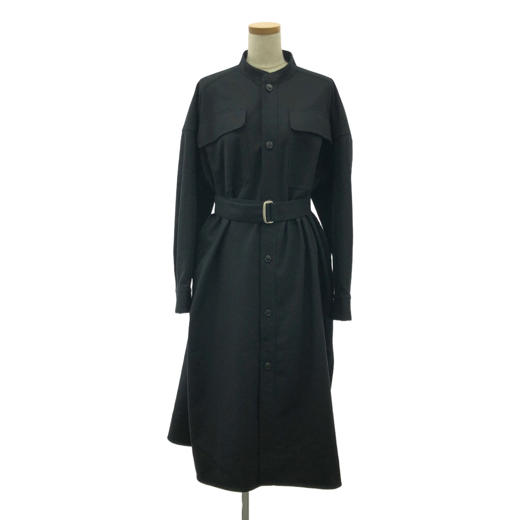【美品】  BLAMINK / ブラミンク | M.WINTER / ベルテッド バンドカラー オーバー ロングスリーブワンピース | 36 | ブラック | レディース