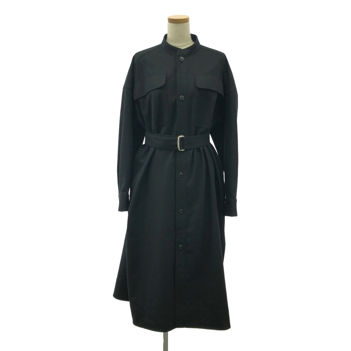 【미품】 BLAMINK / 브라밍크 | M.WINTER / 벨티드 밴드 컬러 오버 롱 슬리브 원피스 | 36 | 블랙 | 여성