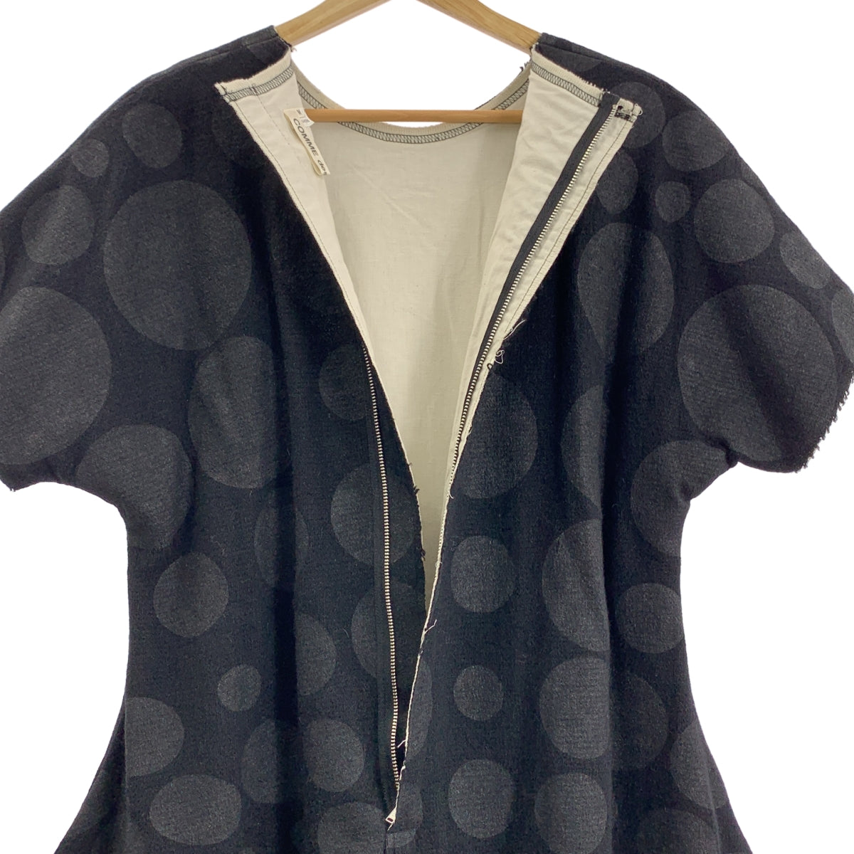 COMME des GARCONS / コムデギャルソン | ウール ドット 変形 立体 カットオフ オーバー ドレス ワンピース / 総裏地 | M | レディース