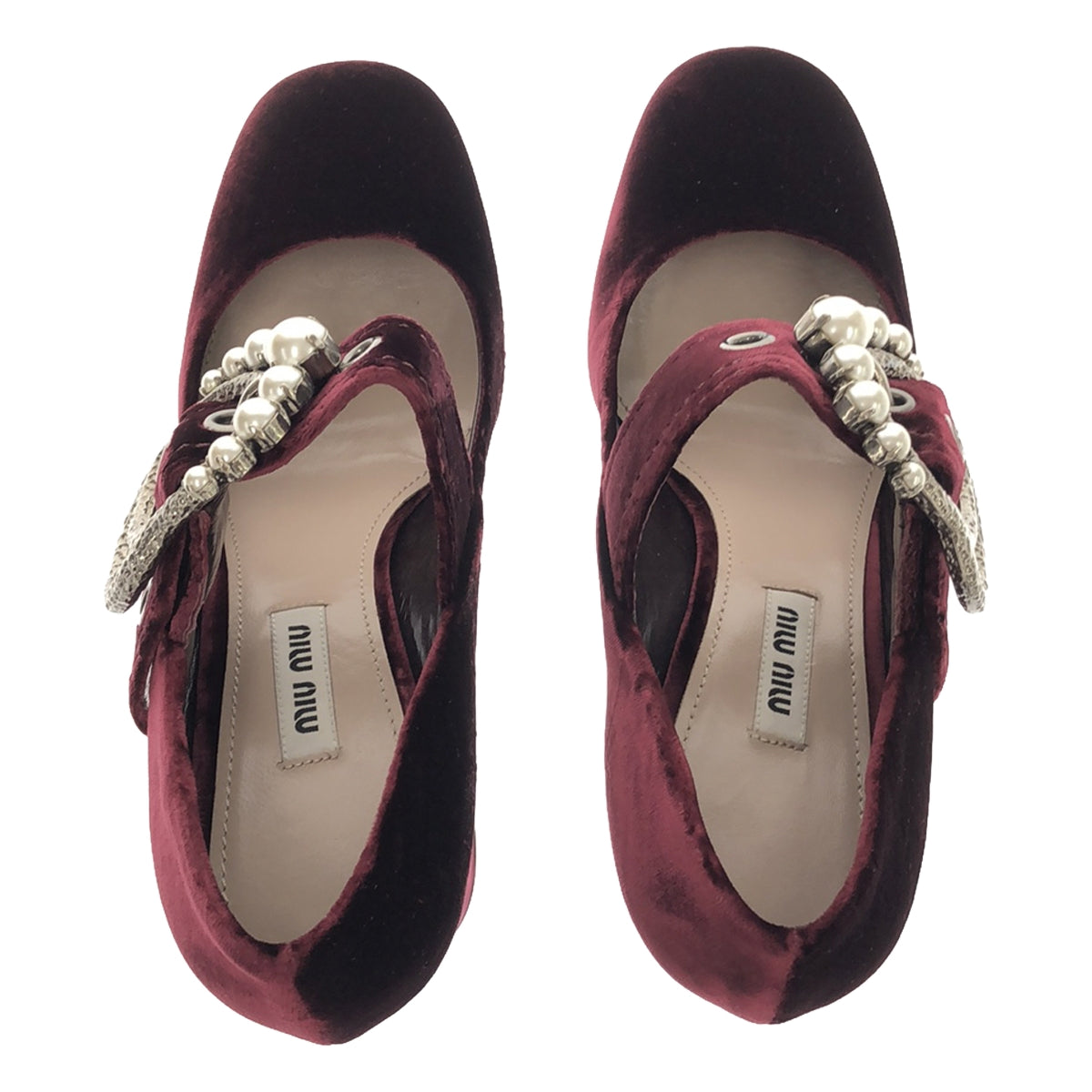 [狀況良好] miu miu / Miu Miu |瑪麗珍天鵝絨珍珠扣高跟鞋 | 37 |波爾多 |女性的