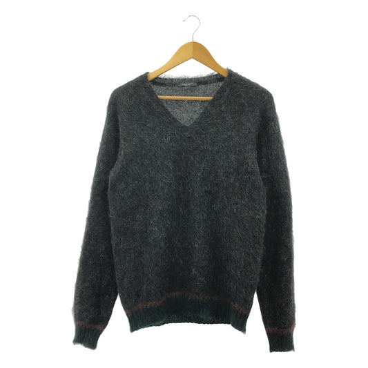 ROBERTO COLLINA | Wool blend mohair ribbed V-neck knit sweater | Grey | Men's