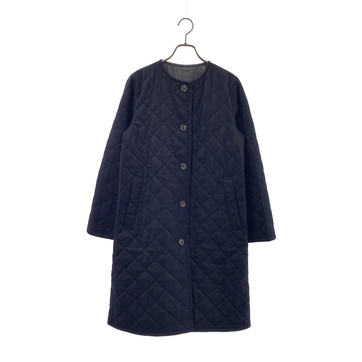 MACKINTOSH PHILOSOPHY / マッキントッシュフィロソフィー | ウール リバーシブル キルティング ノーカラーコート | 38 | ネイビー | レディース