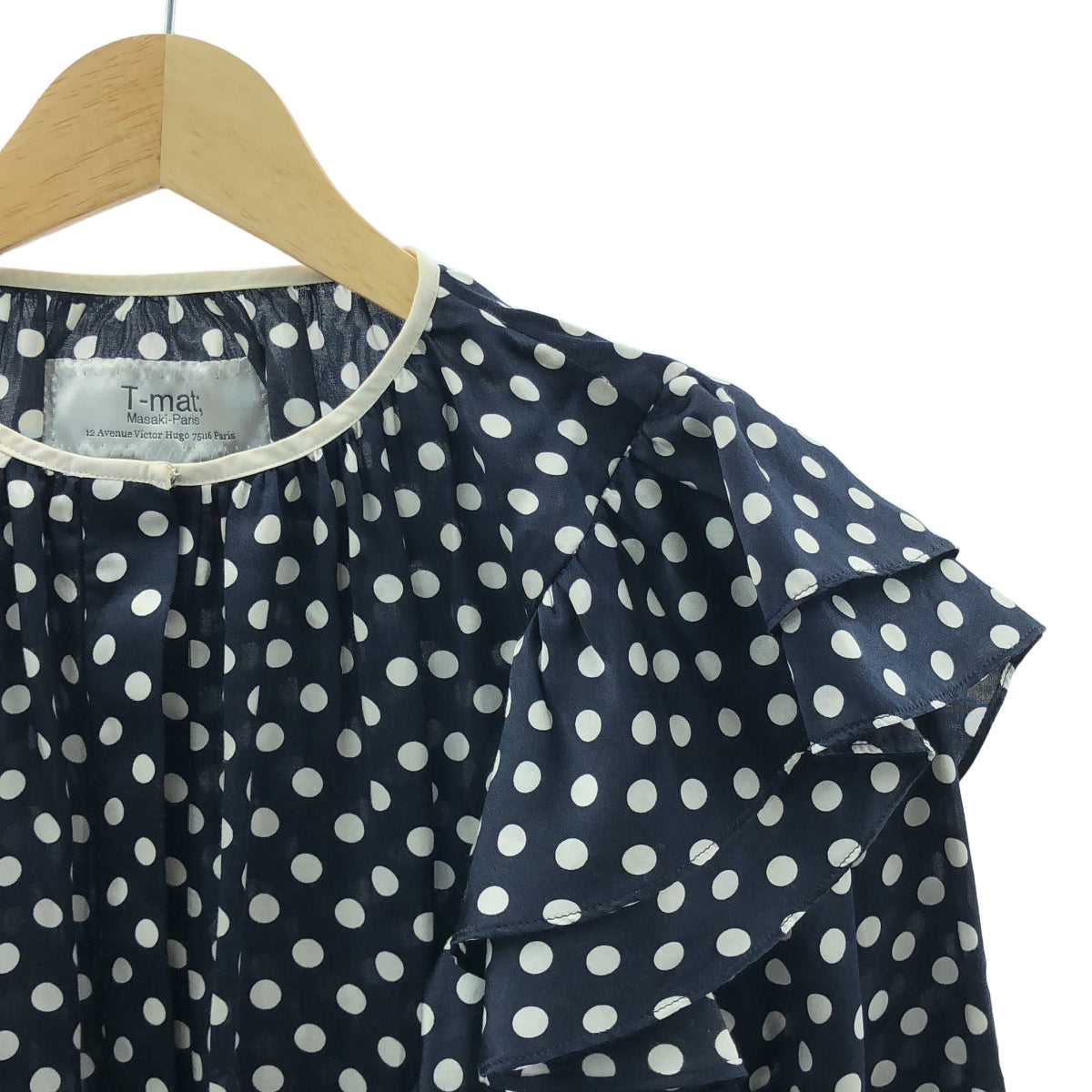 Drawer / Drawer | ×T-mat Masaki-Paris 圓點絲棉荷葉邊襯衫 | 1 | 海軍藍 / 白色 | 女款
