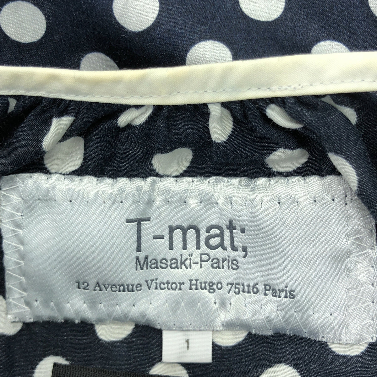 Drawer / ドゥロワー | ×T-mat Masaki-Paris ドット シルクコットン フリル ブラウス | 1 | ネイビー / ホワイト | レディース