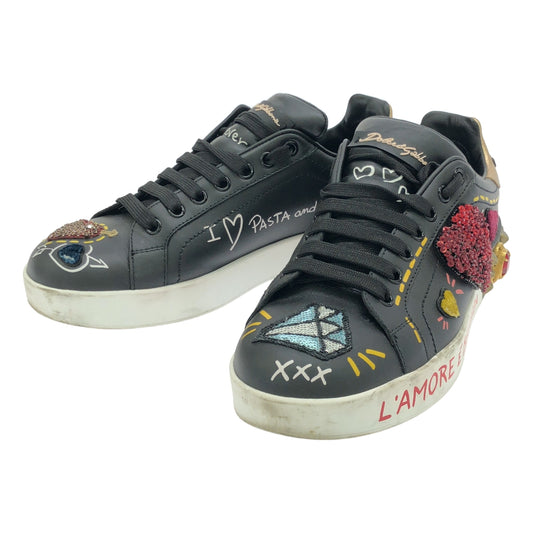 DOLCE &amp; GABBANA / Dolce &amp; Gabbana Dolgaba | PORTOFINO / Nappa calfskin patch and applique sneakers | 37 1/2 | Women's