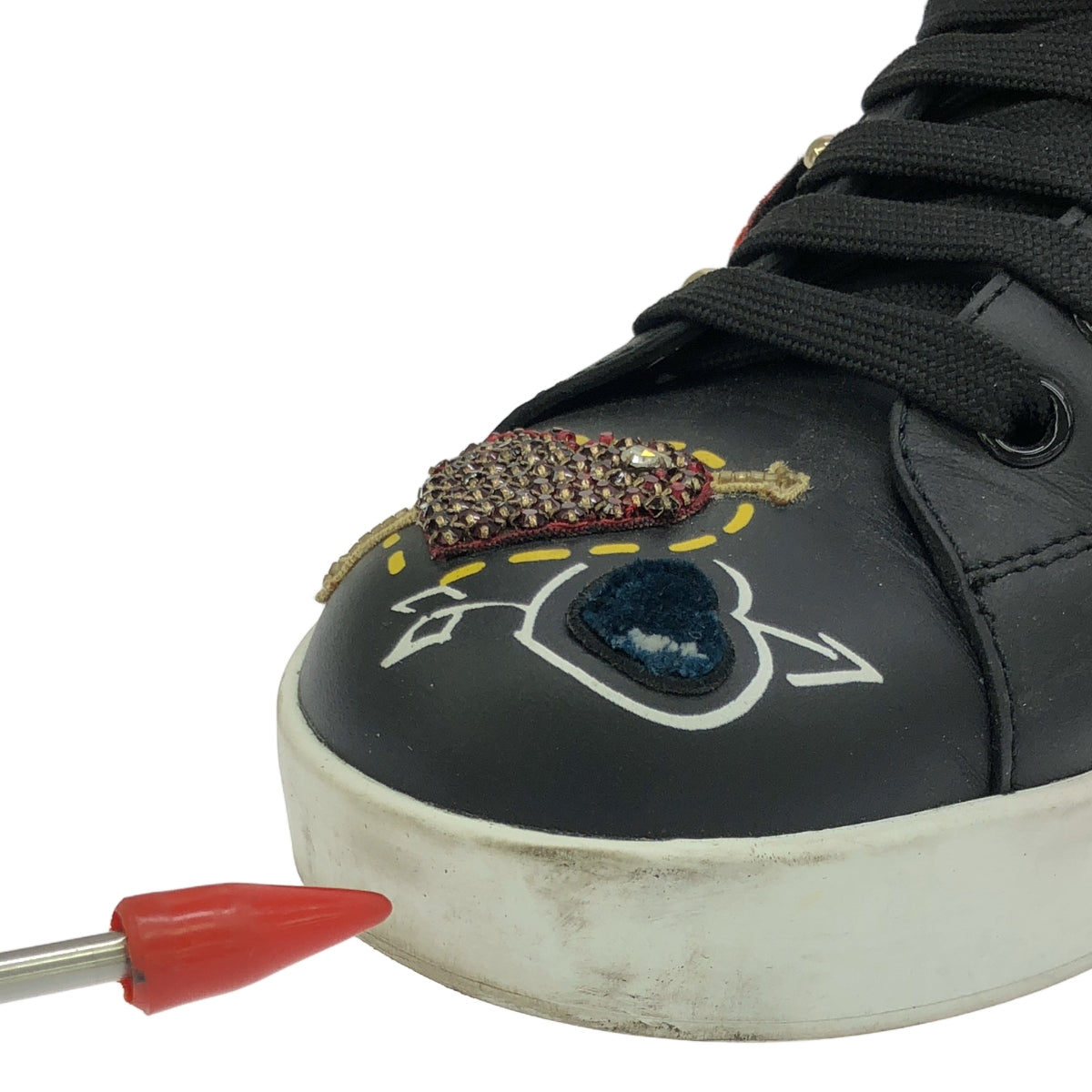 DOLCE＆GABBANA / ドルチェ＆ガッバーナドルガバ | PORTOFINO / ナッパカーフスキン パッチ＆アップリケ スニーカー | 37 1/2 | ブラック | レディース