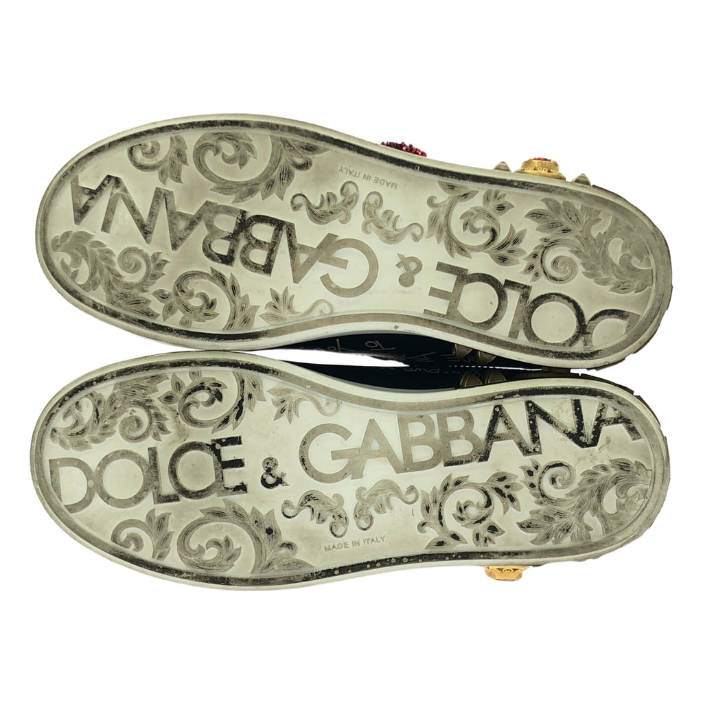 DOLCE＆GABBANA / ドルチェ＆ガッバーナドルガバ | PORTOFINO / ナッパカーフスキン パッチ＆アップリケ スニーカー | 37 1/2 | ブラック | レディース
