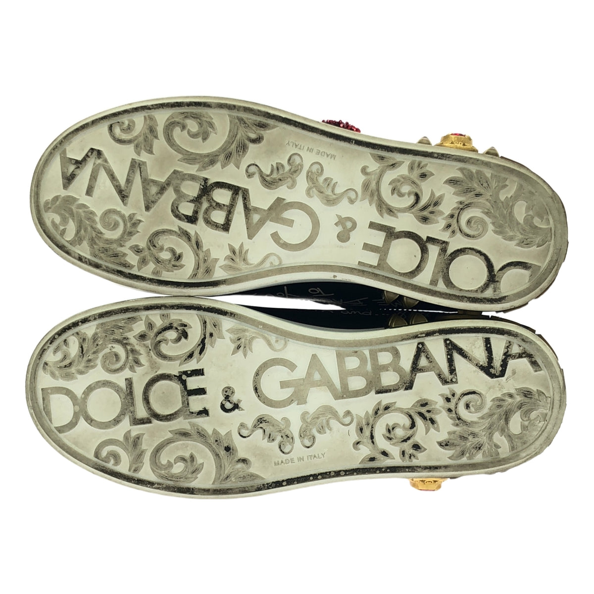 杜嘉班納 (DOLCE &amp; GABBANA) / 杜嘉班納 (Dolce &amp; Gabbana) PORTOFINO / 納帕小牛皮貼片和貼花運動鞋 | 37 1/2 |黑色 |女性的