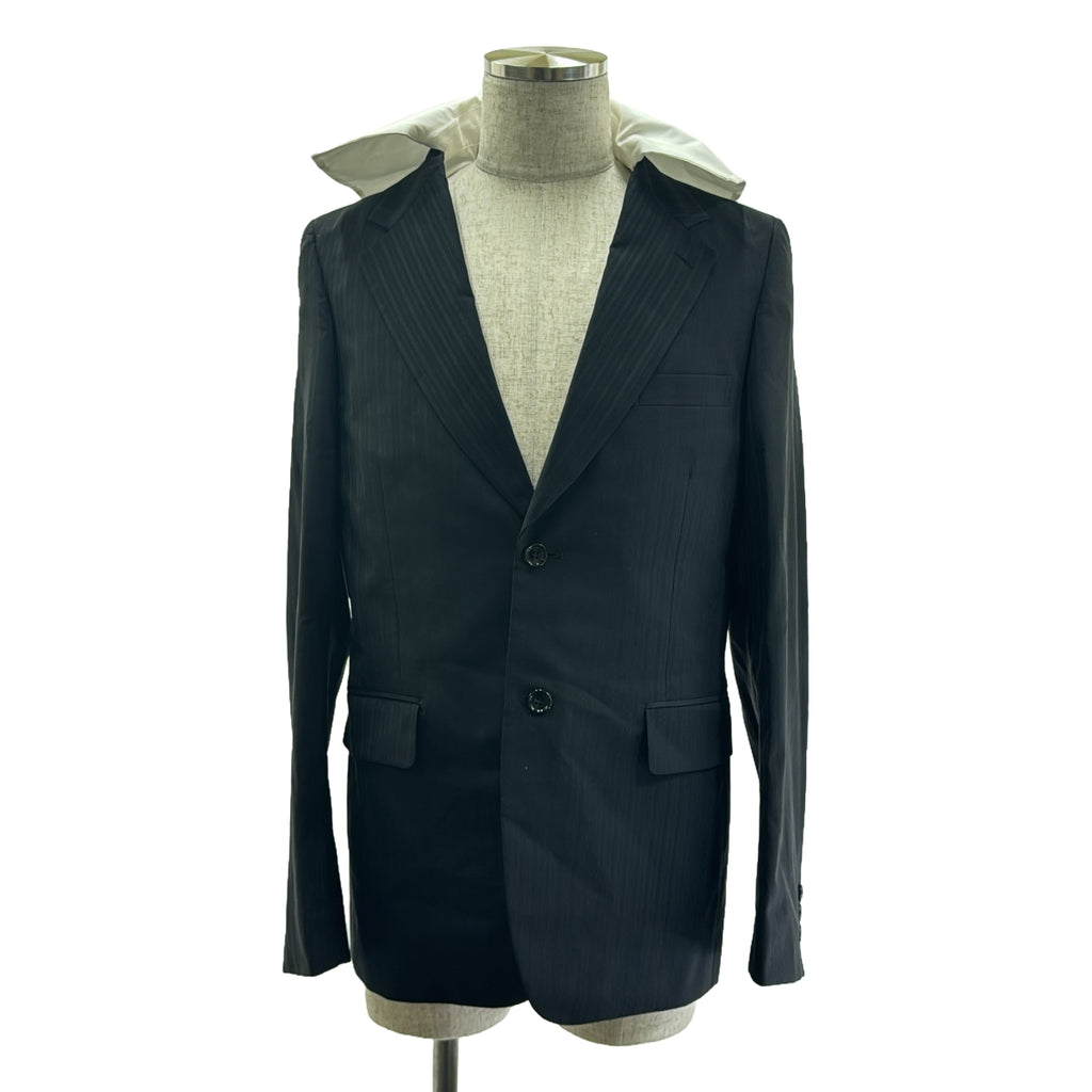 【美品】  COMME des GARCONS HOMME PLUS / コムデギャルソンオムプリュス | 2024SS | ウール ジャガード シングルブレスト ジャケット / 着脱可付け襟 | M | ブラック | メンズ