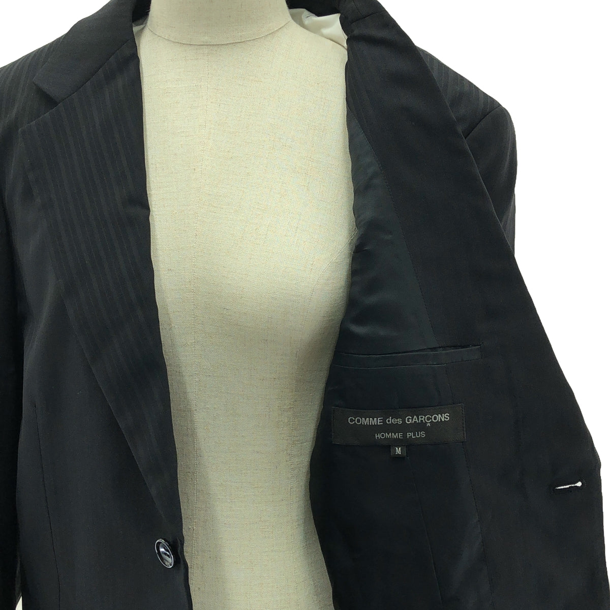 【美品】  COMME des GARCONS HOMME PLUS / コムデギャルソンオムプリュス | 2024SS | ウール ジャガード シングルブレスト ジャケット / 着脱可付け襟 | M | ブラック | メンズ