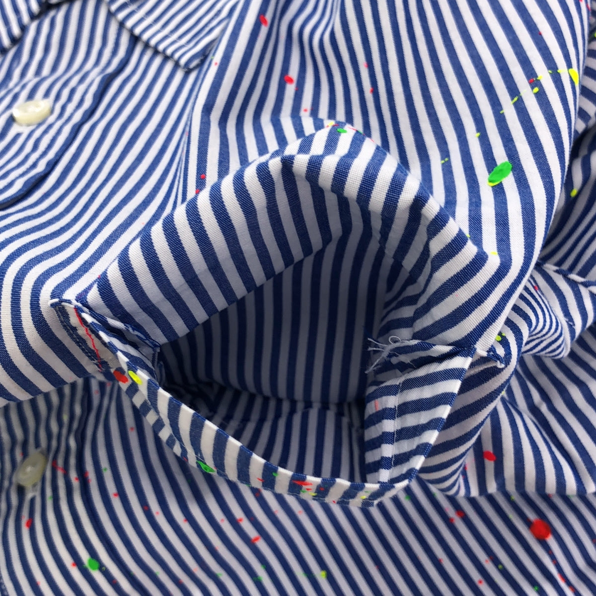 【美品】  COMME des GARCONS HOMME / コムデギャルソンオム | 2015SS | × INDIVIDUALIZED SHIRTS 別注 ペンキ加工 ストライプ シャツ | S | ネイビー/ホワイト | メンズ