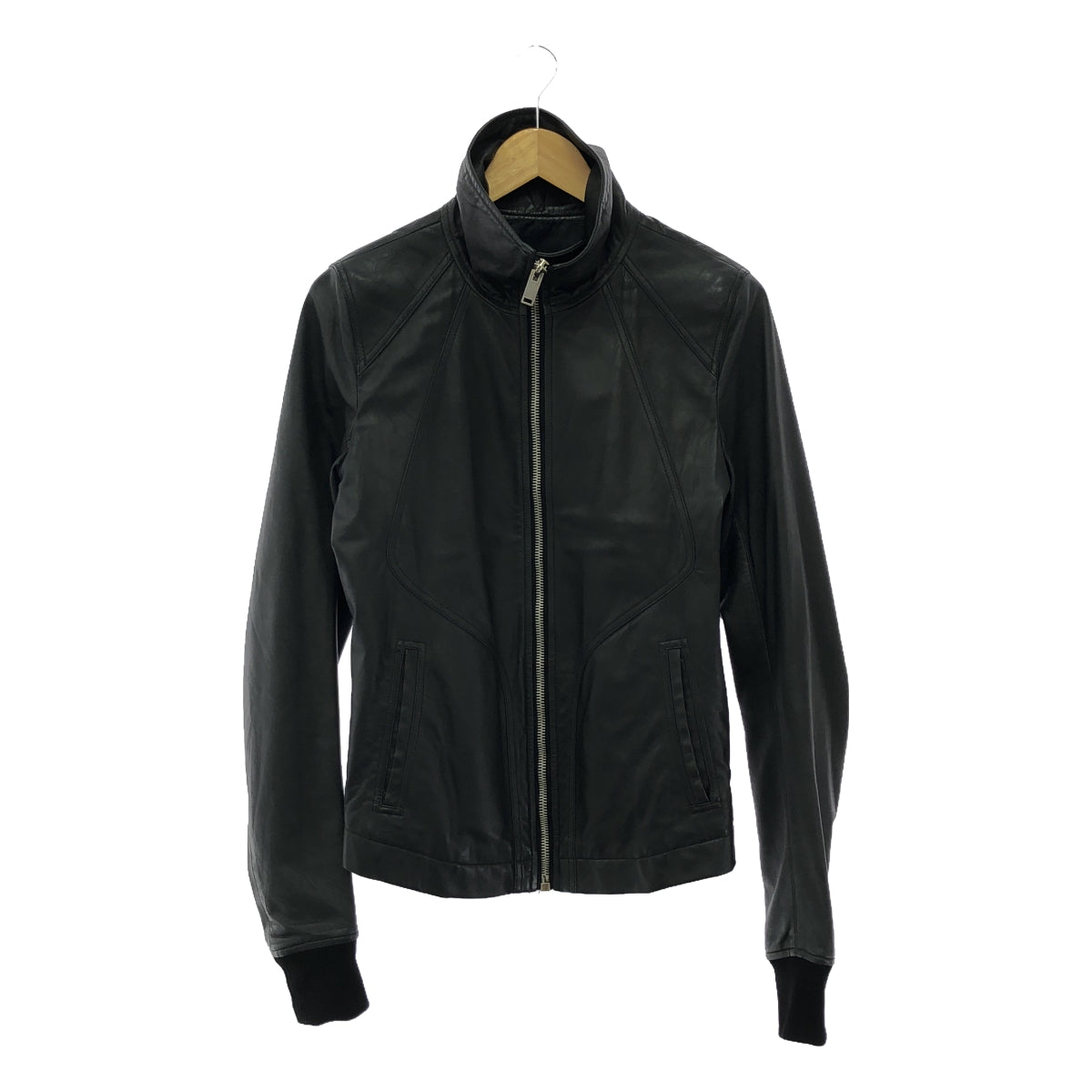 Rick Owens | OLMAR and MIRTA INTARSIA HIGH NECK Lamb Leather High Neck Single Rider Jacket | 48 | Men's